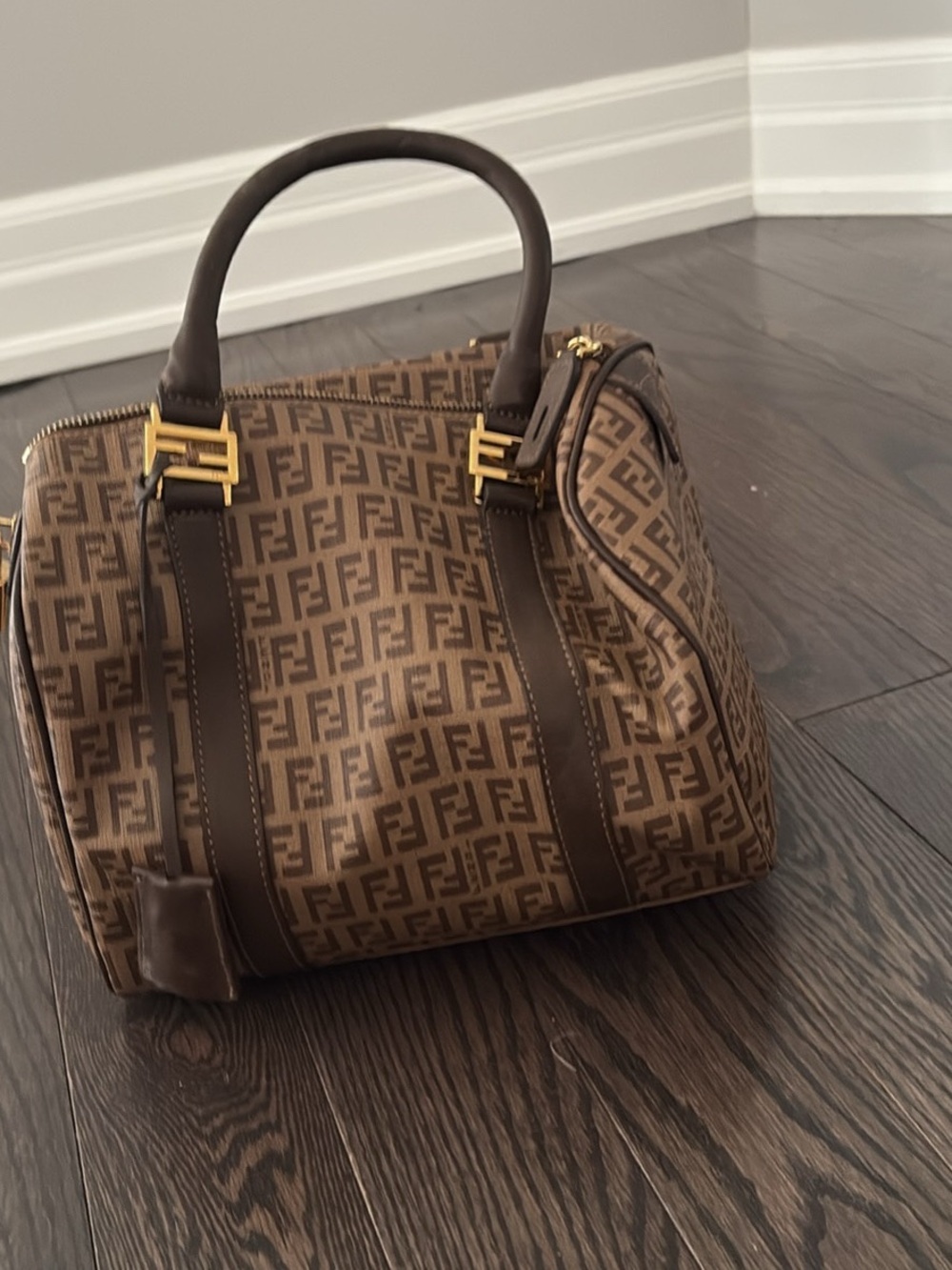 Fendi Brown Monogram Canvas Satchel with Dark Brown Trim